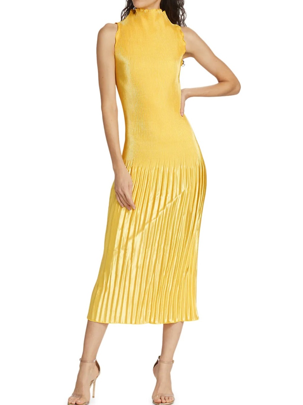 L’idée Sleeveless Pleated Midi Dress in Beautiful Yellow for Summer